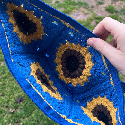 Sunflower Crochet Sling Bag with Zipper and Detachable Strap