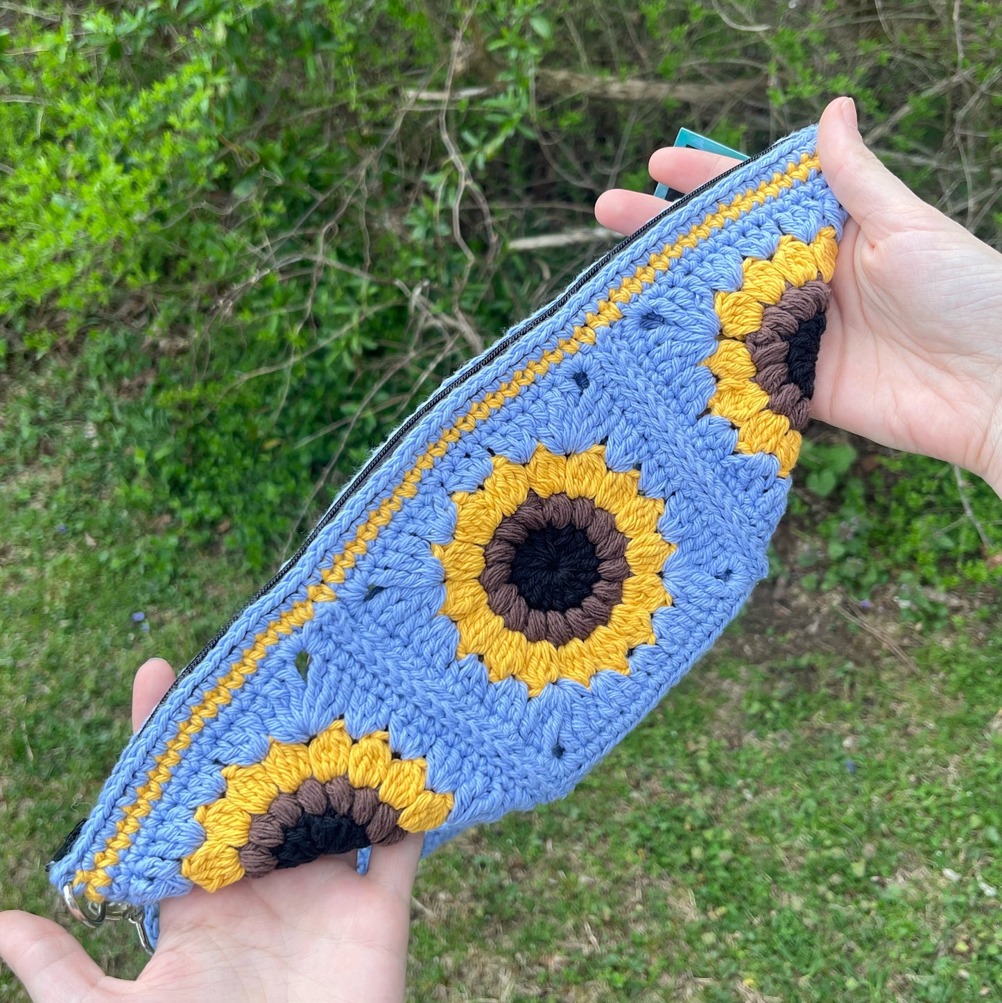 Sunflower Crochet Sling Bag with Zipper and Detachable Strap